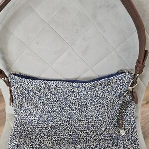 The Sak Blue and Brown Shoulder Bag with Textured Knit